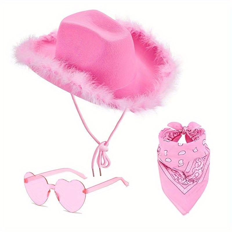 3pcs pink cowboy hat women cowboy hat bandana cowboy hat  display picture 2