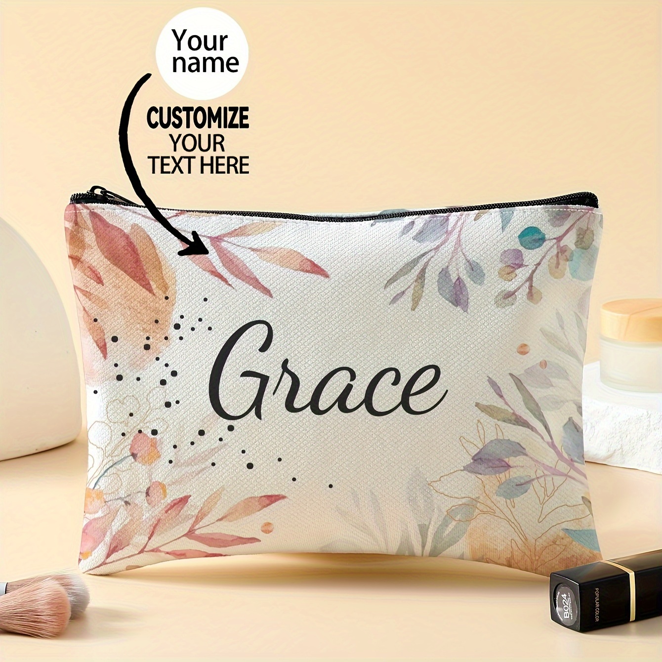 

Custom Makeup Bag - A Stylish Cosmetic Pouch For Women, Featuring A Zipper Closure And Personalized Name - For Women, An Accessory, Beauty Bag, And Storage Pouch For Genders.