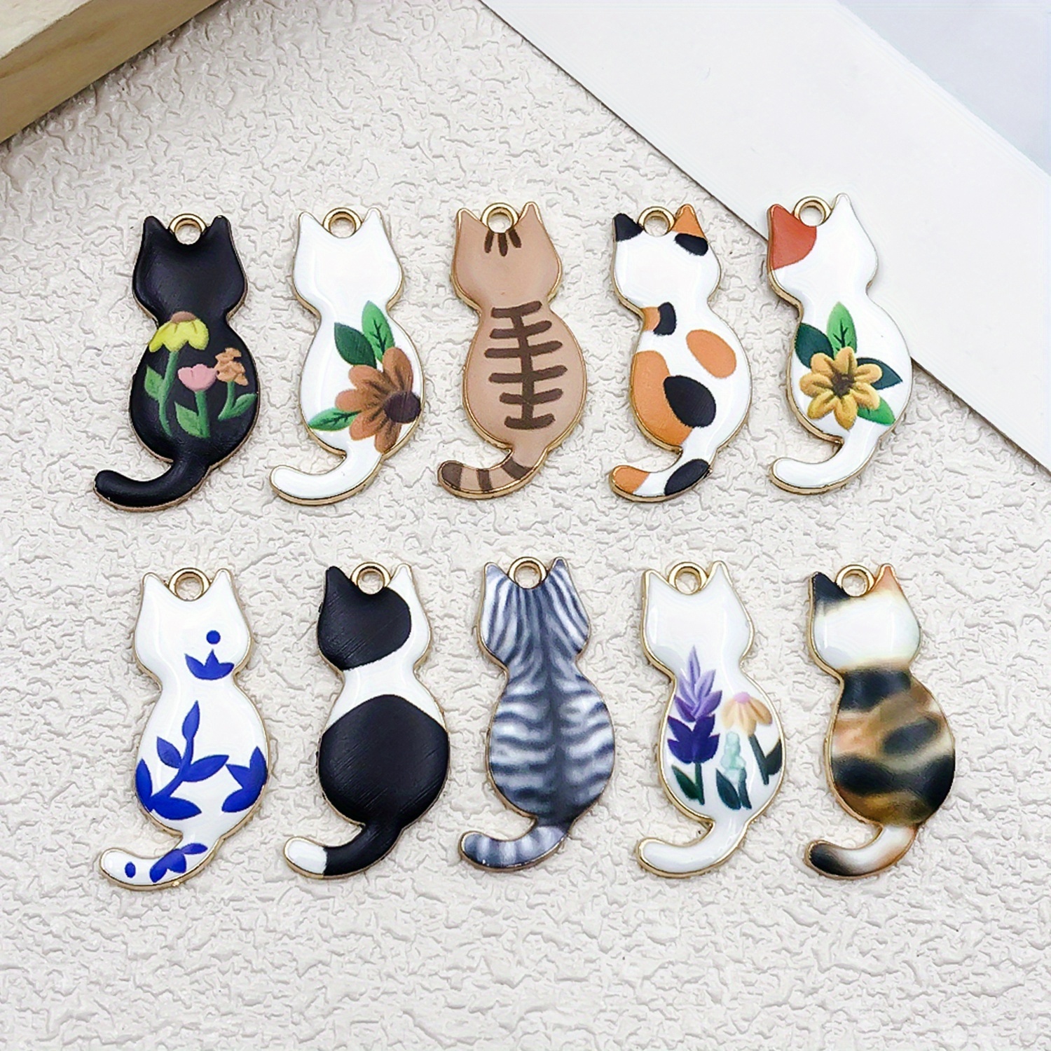 TEMU 10pcs 17 X 30Mm Pendentifs Chat Mignons Émaillés Imprimés en Alliage, Pendentifs Animaux Adaptés pour Bracelet Collier Boucles d'Oreilles