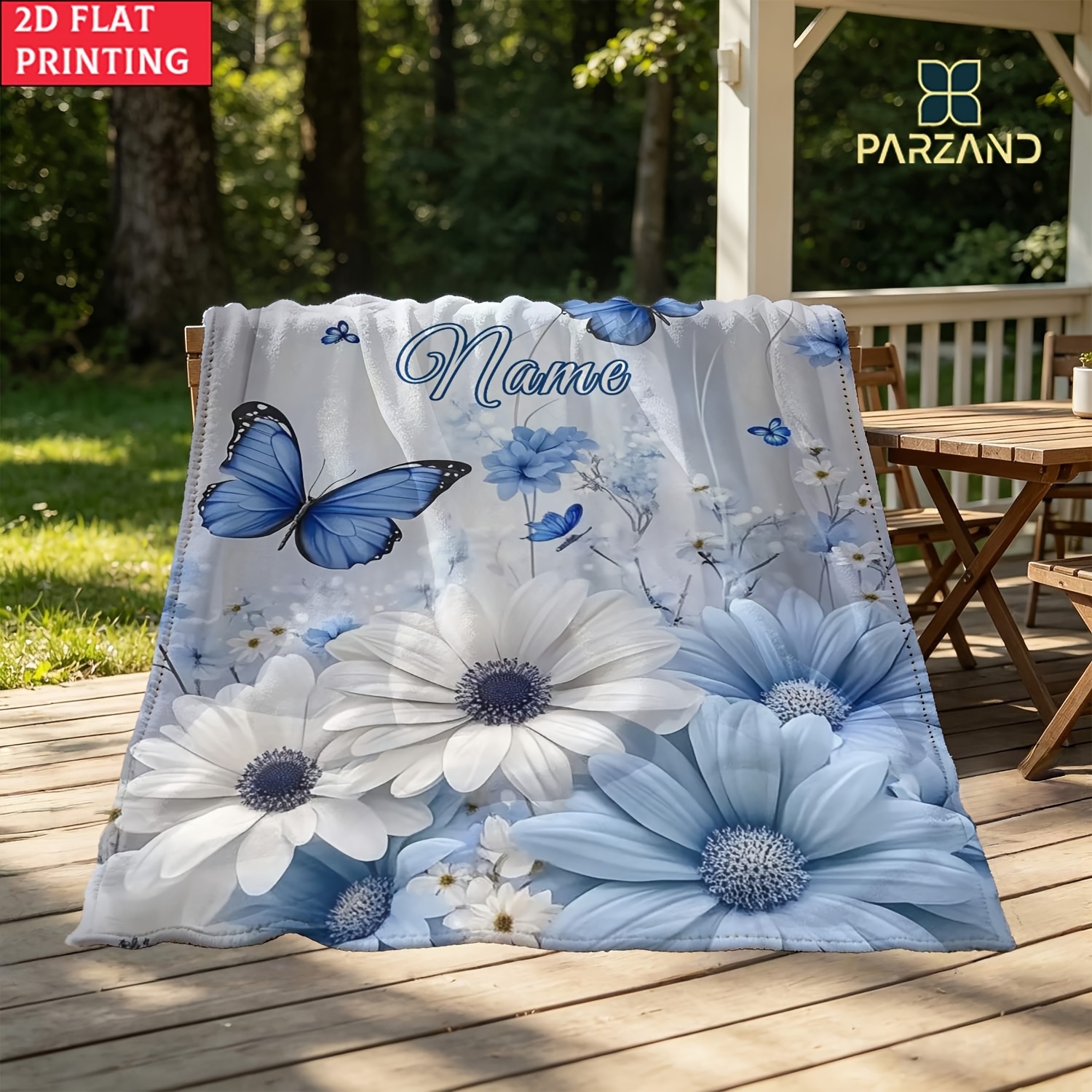 TEMU 1pc Custom Name Flower Portable Blanket - Lightweight Flannel Throw For Sofa Bed Travel Camping, Living Room Office Couch Chair, And Bed -