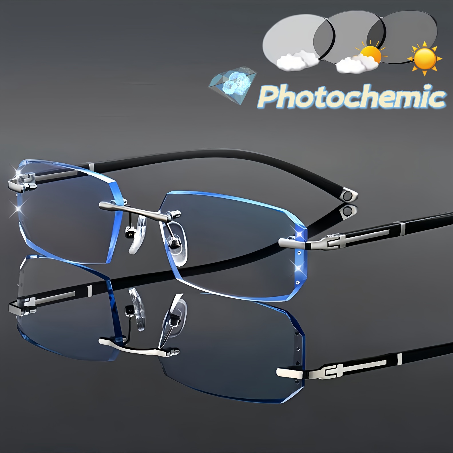 

Rimless Photochromic Blue Light Blocking Glasses - Transparent Indoor, Color-changing Outdoor Eyewear For & Activities