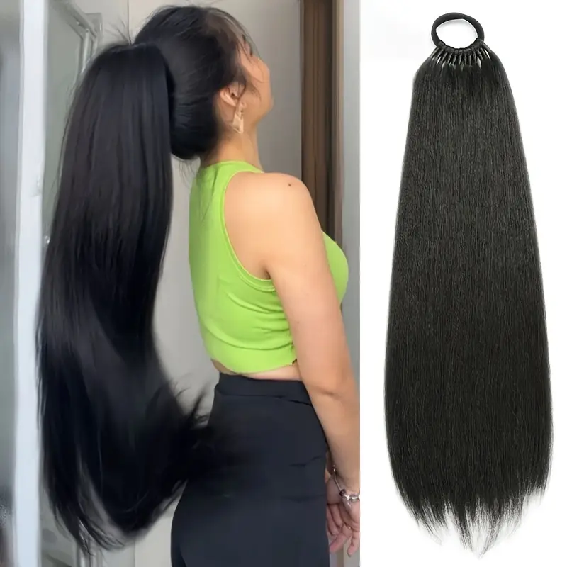 24 inch straight synthetic ponytail extension for women versatile clip in hairpiece for everyday special occasions details 2