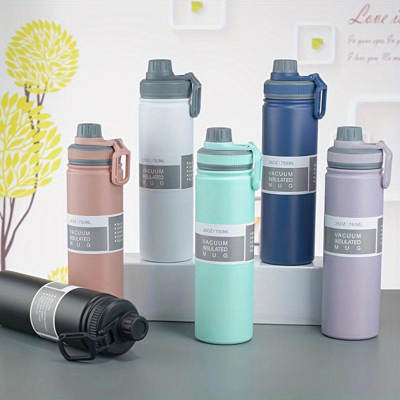 

Large Capacity 750ml Vacuum Insulated Mug, 304 Stainless Steel Portable Outdoor Sports Water Bottle With Handle, Food Contact Safe