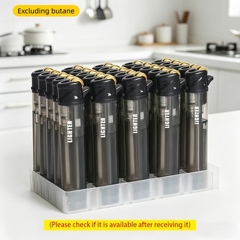 TEMU (excluding Butane)25pcs Set Of Butane Lighters, Lighter Set, Grinding Wheel Igniter, Straight Flame Design, Adjustable Flame Size, Precise