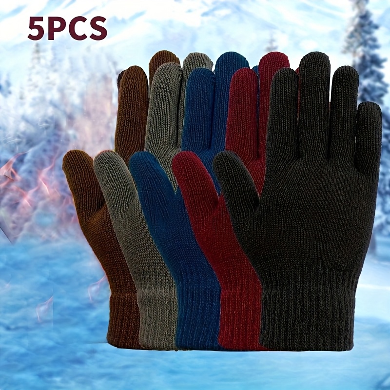 

5 Pairs Of Warm Neutral Knitted Gloves With Soft And Screen Suitable For Outdoor Activities Multiple Colors Are A Must-have For