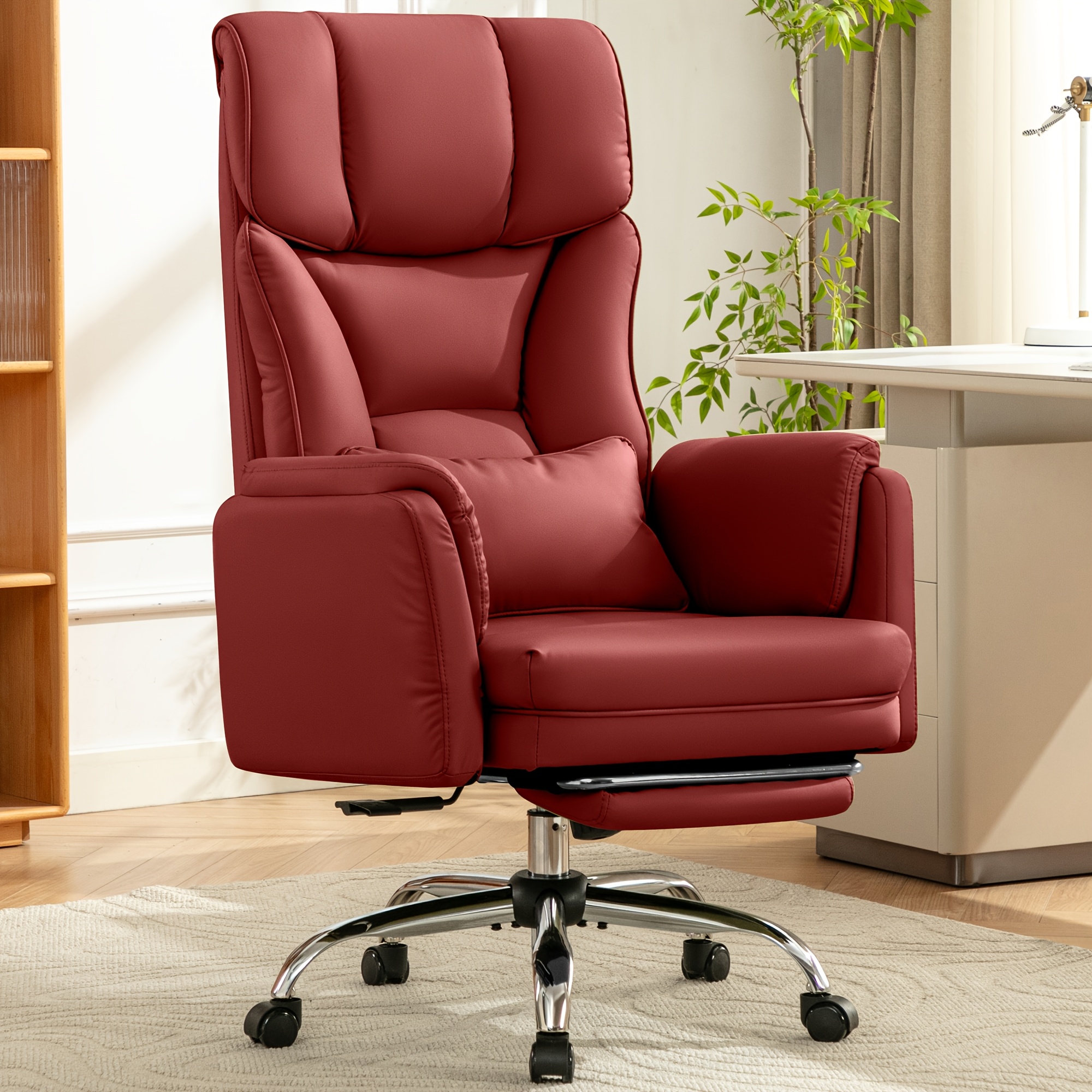 Image of Kerdom 500lbs Heavy Duty Ergonomic Office Chair | Pu Leather Chair With Expandable , Footrest, Lumbar Pillow, Wide Seat For Gaming, Reversible Armrests, Swivel High Back Cushioned, Alloy , Rotating