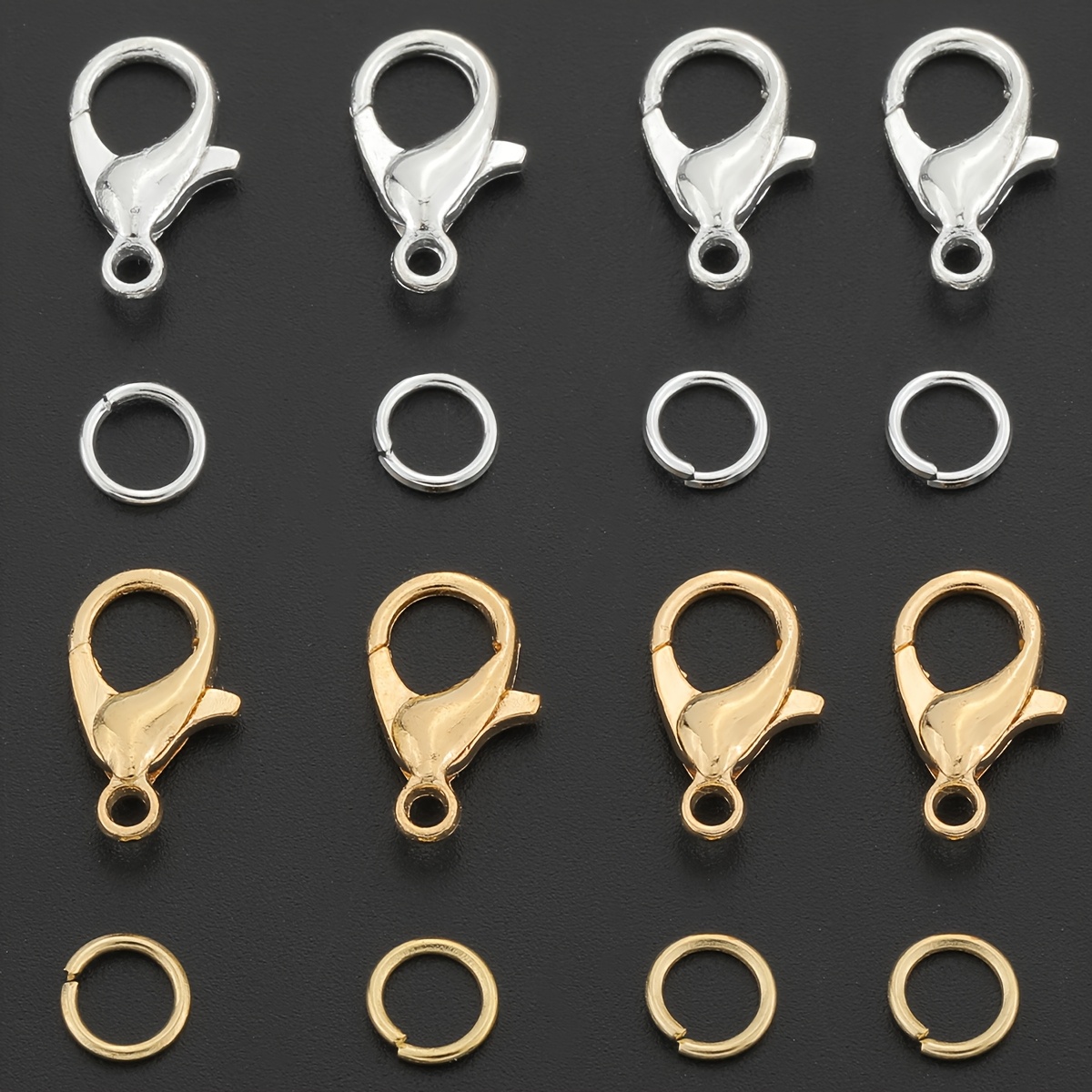E-shop 600 Stück/Box Goldene+Silberne DIY Schmuckverschlüsse & Verbindungsringe Set, Inklusive 100 Stück Legierung Karabinerhaken, 500 Stück