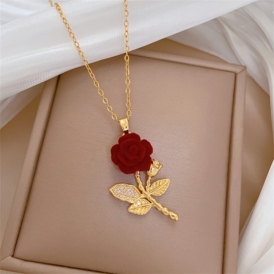 1pc elegant floral jewelry necklace red rose Temu