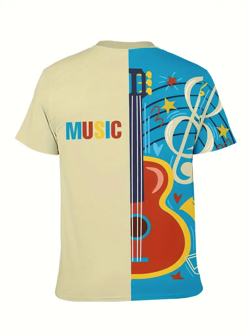 Violin Pattern Print Crew Neck Short Sleeve T shirt Men - Temu