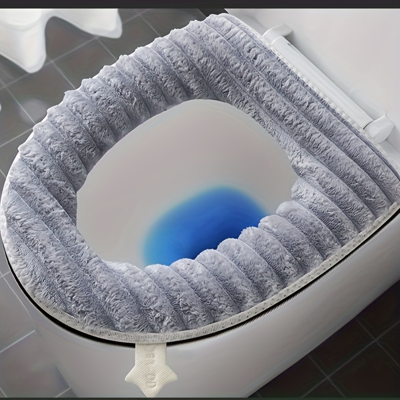 Image of Bathroom Supplies Fully Enclosed Large Velvet Thick Toilet Cover Zipper Style Universal Household Toilet Cushion Easy Style