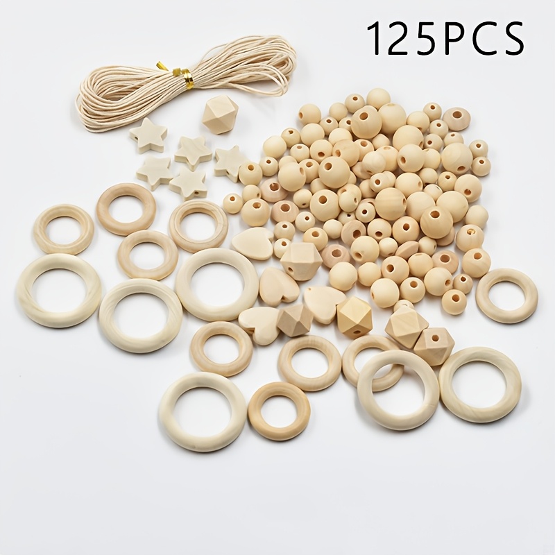 Image of 125pcs Wood Beads Kit With Log Color Beads - Diy Wood Bead Assortment For Farmhouse Crafts, Rustic Woodworking, Making & Building - Bulk Beads Set For All Skill Levels