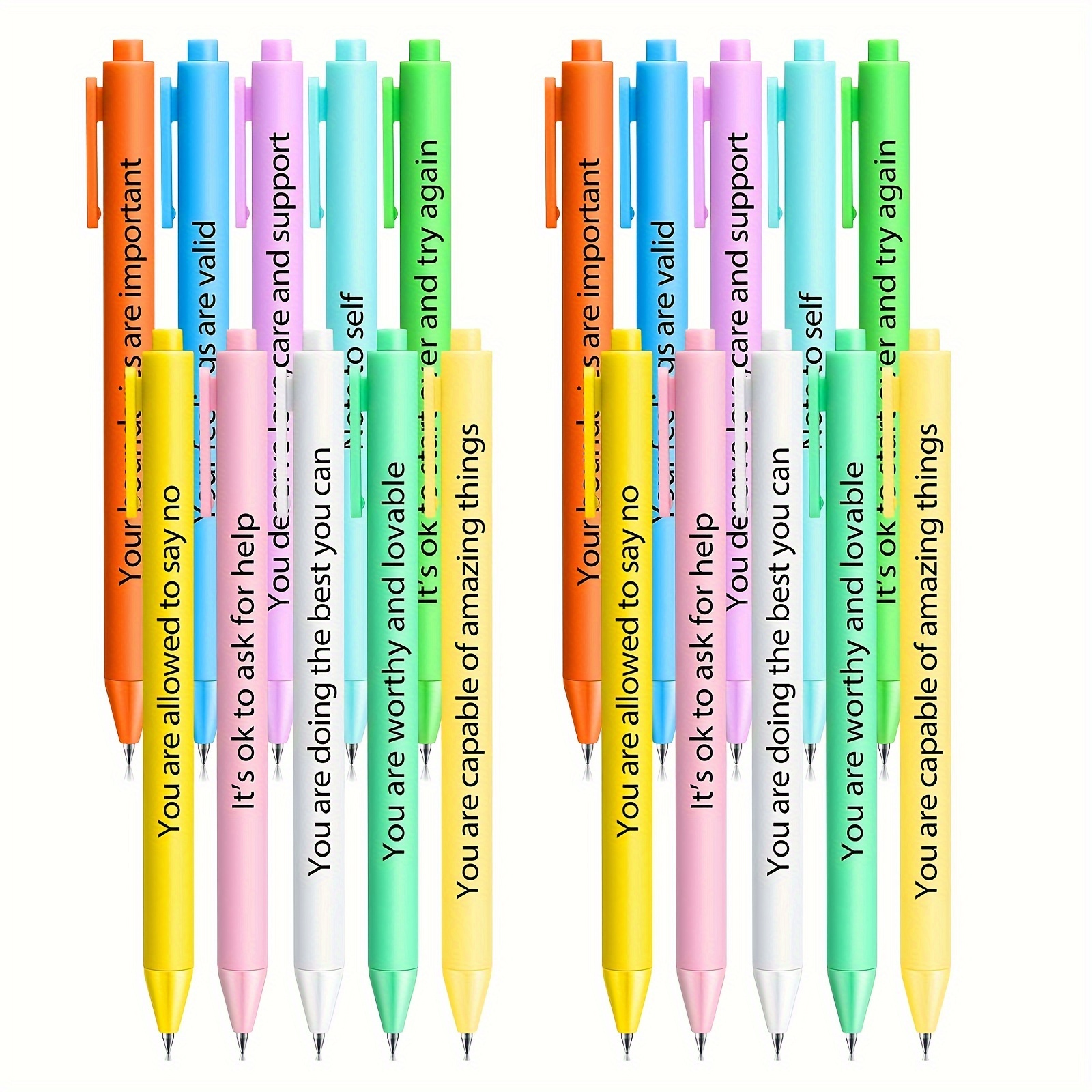 

20 Pack Motivational Ballpoint Pens, Quick Drying Plastic, Medium Point, Retractable Stick Pen With Inspirational Messages, Oval Shaped Body For Smooth Writing, Perfect For Office, School, Adults 14+