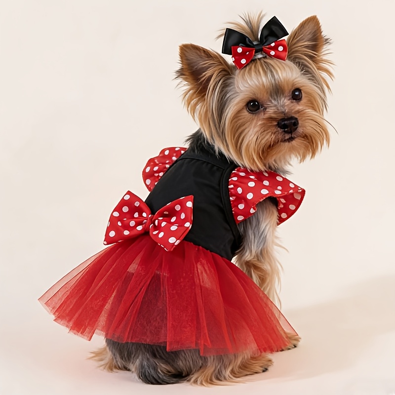TEMU 赤 犬用ドレス リボン付き クリスマスギフト メッシュ 赤いリボン プリンセスドレス ガウン ドールカラー フレンチスタイル 犬服 猫アパレル スリーブ 蝶ネクタイ レース かわいいペット服 ロタイル リボン 用 コ クリスマス ハロウィン ギフト 遊び場