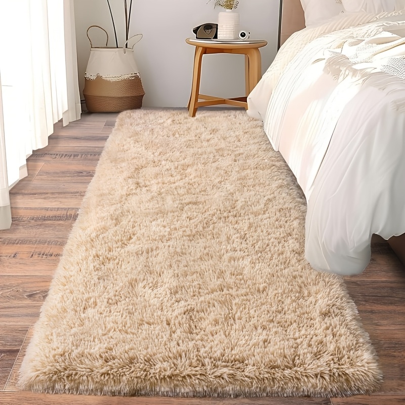 1pc Ultra Soft Beige Thick Pile Area Rug, Plush And Fluffy Rectangle  Polyester Carpet with High Pile, Non-Slip, Hand Wash Only, for Living Room