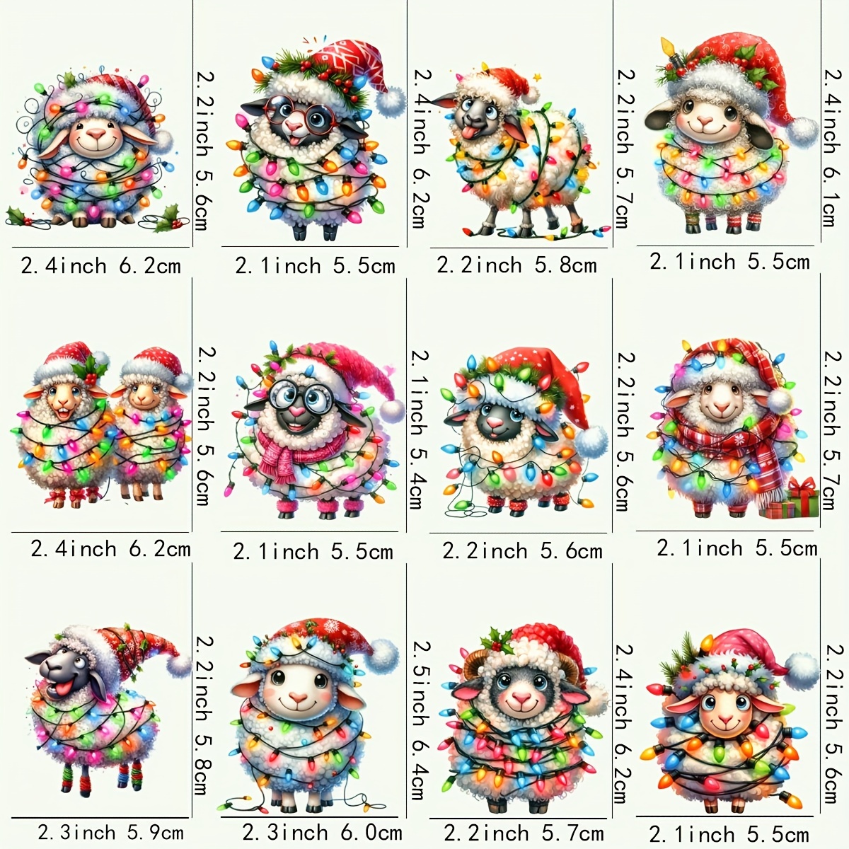 12-piece Christmas Sheep Diy Uv Transfer Decal Set - Waterproof, Self ...