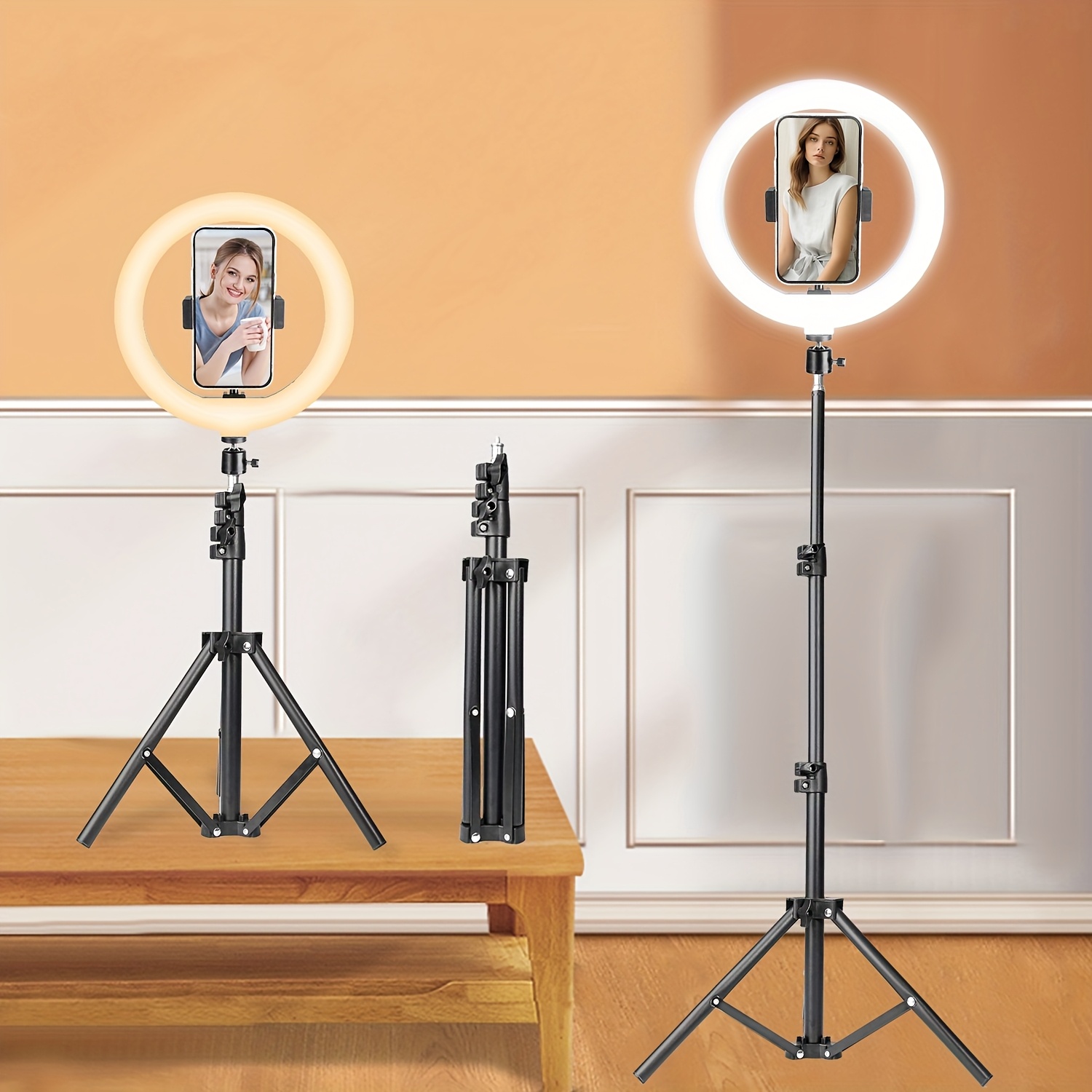 E-shop Tricolor LED Ringlicht, ausgestattet mit 110 cm Stativ und Handyhalterung, 3 Farbmodi für Selfie-Ringlicht, für Fotografie, Live-Streaming und