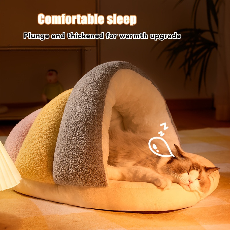 1pc cozy contemporary cat bed cave soft polyester fiber pet bed with warm blanket indoor cat and small dog house easy assembly comfortable sleeping nest for kittens and puppies Product details 5