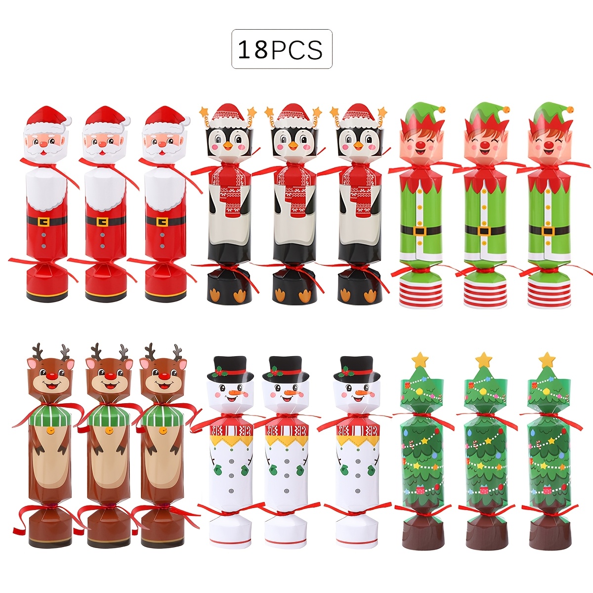 TEMU 18pcs Christmas Cartoon Popping Crackers Paper Packaging Box, Suitable For Christmas Table Decorations And Fun Holiday Gift Packaging