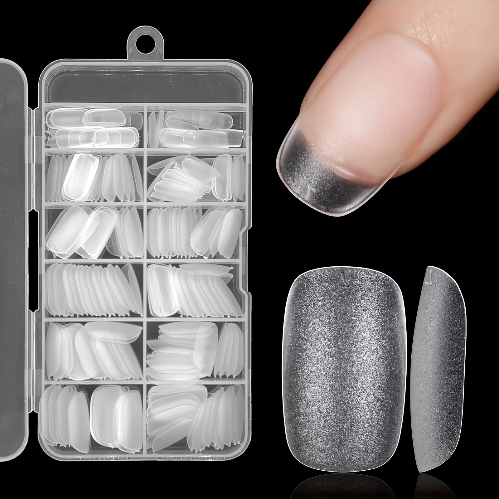 TEMU 240pcs Transparent Almond/coffin For Nail Tips - Medium/short Length, Full Matte, Soft Gel Abs False For Nails, Full Cover Press On For Nail Kit