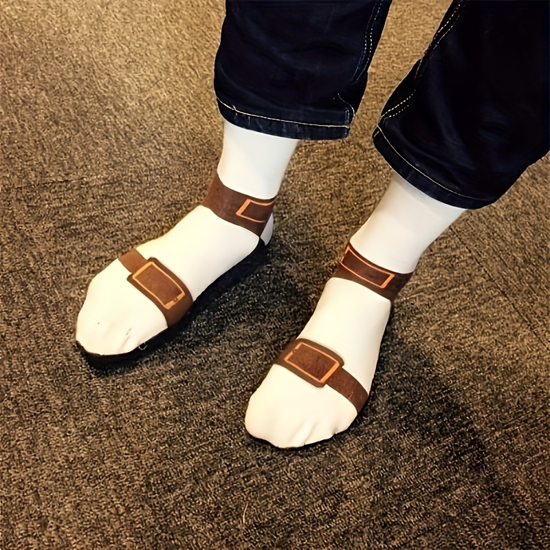 1 Pair Novelty Striped Mid-calf Socks, Creative Sandal Pattern Blend Socks, Gift