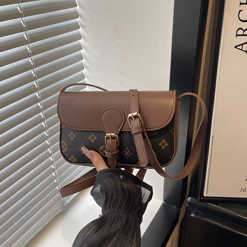 TEMU Women's Crossbody Bag, New 2026 Individual Fashionable New Single Shoulder Crossbody Small Square Bag Retro Printed Wide Strap Underarm Bag