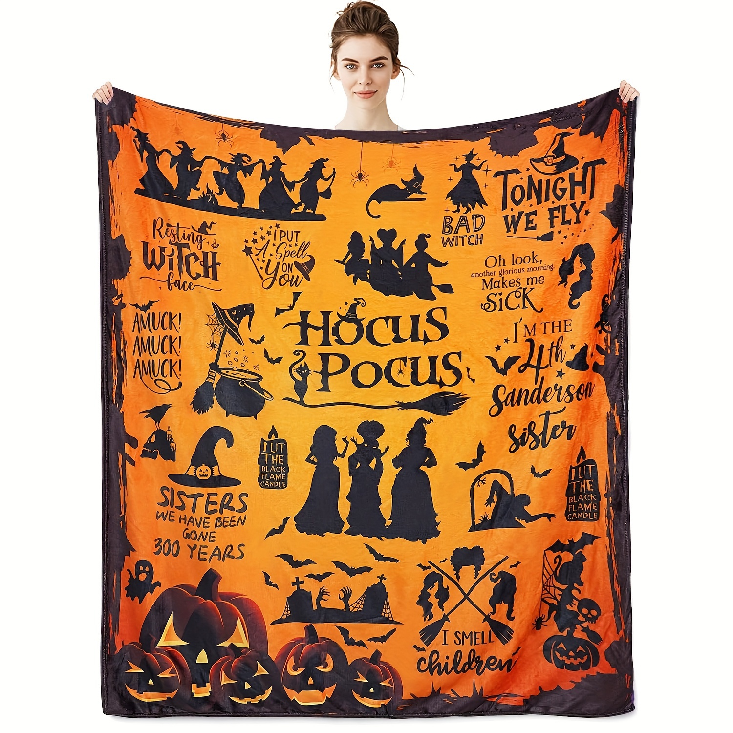 

Cozy Halloween Witch & Pumpkin Flannel Throw Blanket - Soft, Lightweight For Couch, Bed, Office, And Travel
