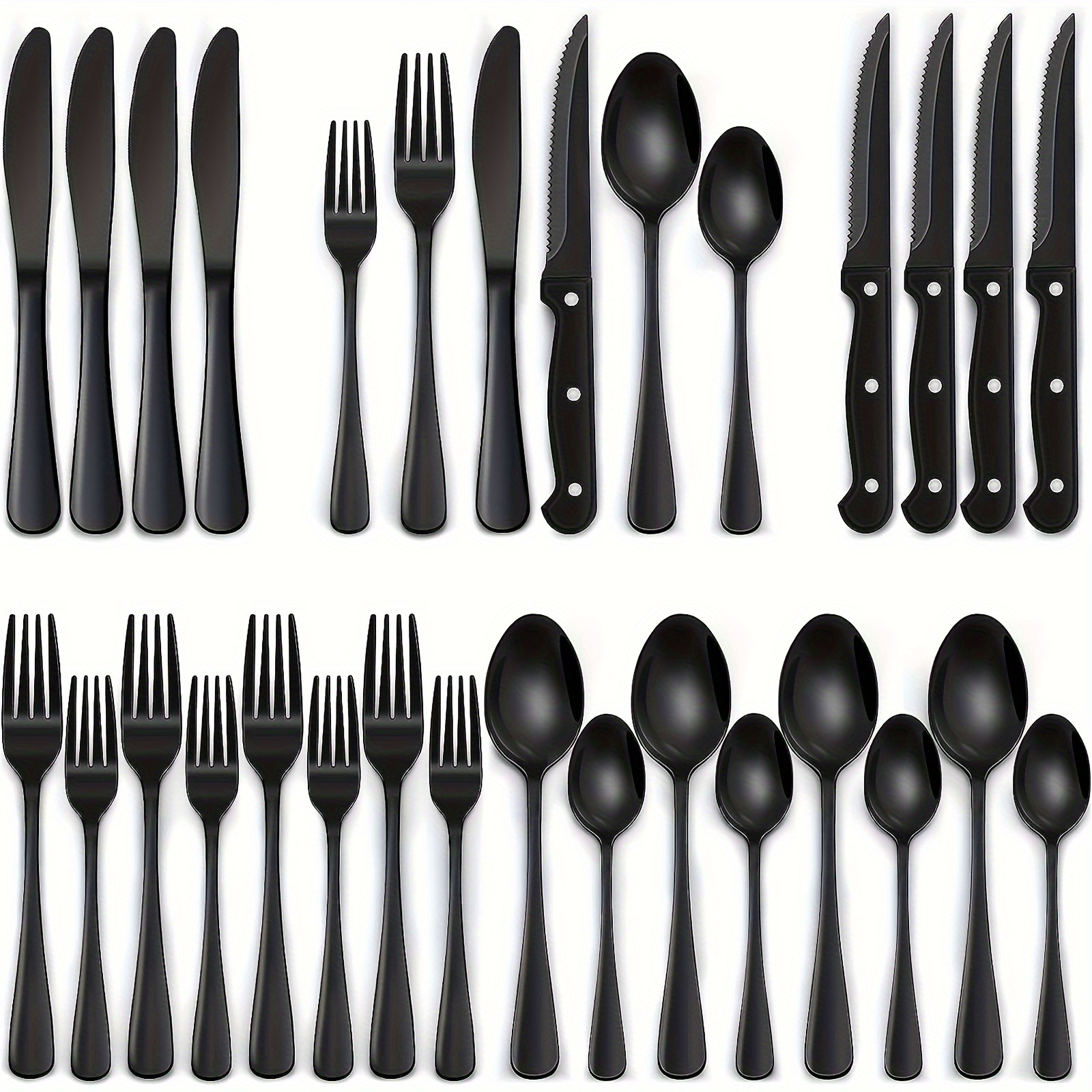 

Black Silverware Set, -piece Stainless Flatware Set With Steak Knives For 4/8, Food-grade Tableware Cutlery/utensil Sets For , , Dishwasher Safe