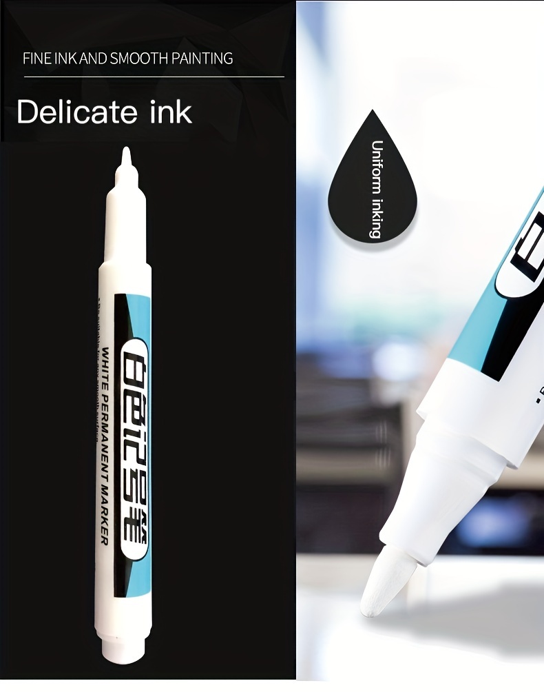 5-6pcs White Waterproof Gel Roller Ball Pens, 0.7mm 1mm 2.5mm, Medium Point, Alcohol-based Ink, for Notebook, Plastic Surface, Painting, Marking, Writing