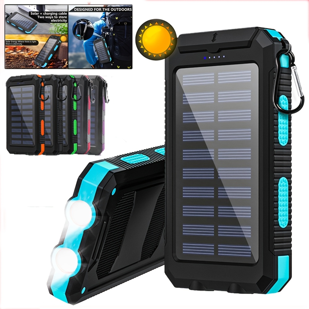 

10000 Mah Solar Mobile Power, Mobile Power, Portable Charger For All Devices - Long Lasting, Led Flashlight, Carabiner, For Christmas