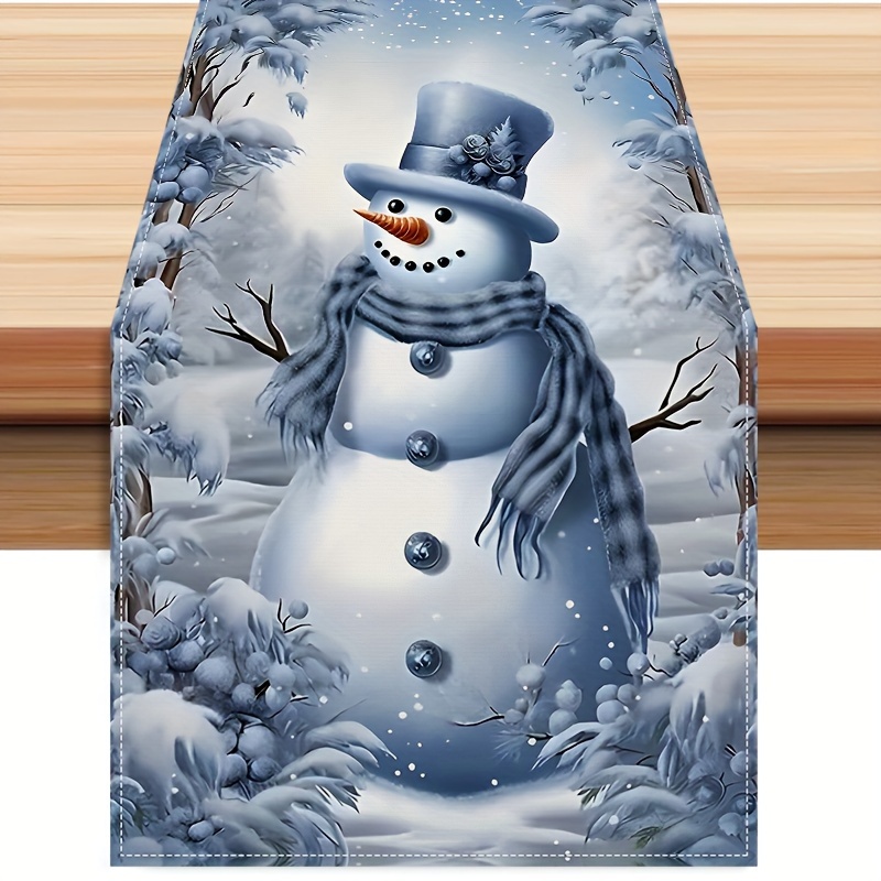 

Christmas Snowman Table Runner And Placemats Set - 100% Polyester Woven Rectangular Holiday Table Decor With Snowflake Patterns For Dining & Party Supplies