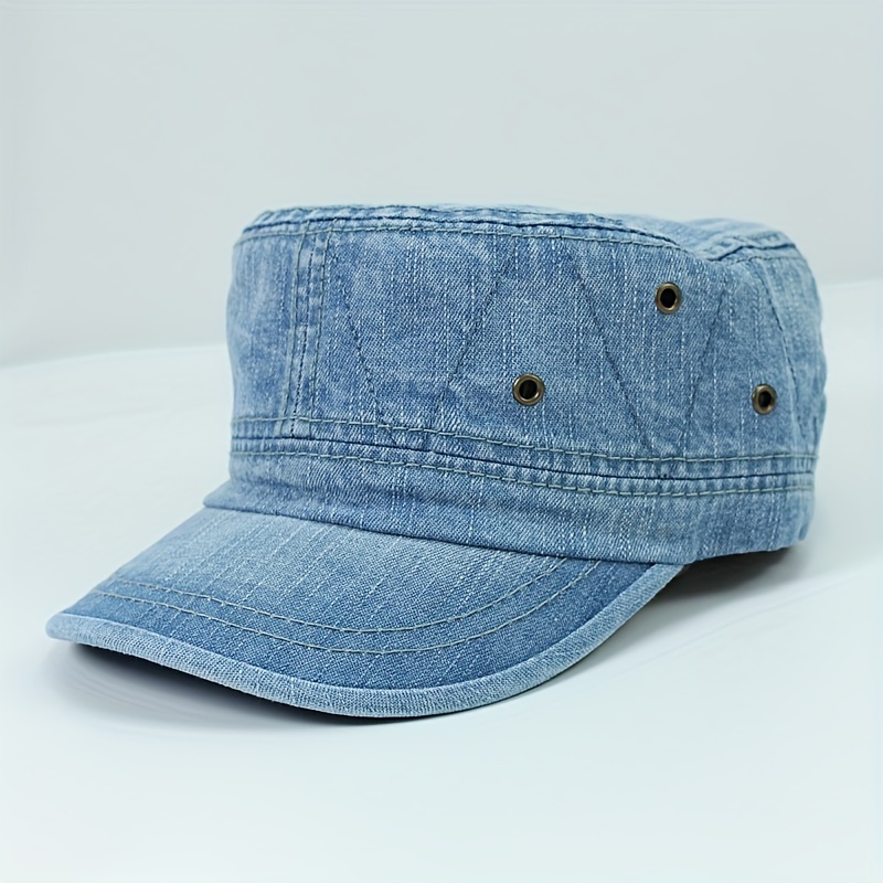 

Vintage Washed Denim Baseball Hat, Breathable Casual Outdoor Sun Cap, Adjustable Flat Top Design Peaked Hat