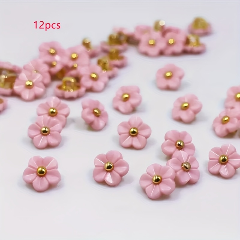 12 Flower Buttons, Elegant Pink, White Flower Ties, With , Plastic Flower Shapes For Sewing Cardigans And Bridal Dresses - Romantic And Chic Craft Additions, Wedding Additions