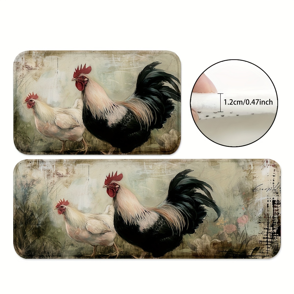 

1/2pcs Creative Rooster Print Kitchen Mats, Rural Life Themed Throw Carpets, Washable Corridor Runner Rugs, Cushions For Home Office Spring Decor Farmhouse High Traffic Area Hotel Rural Zone Indoors