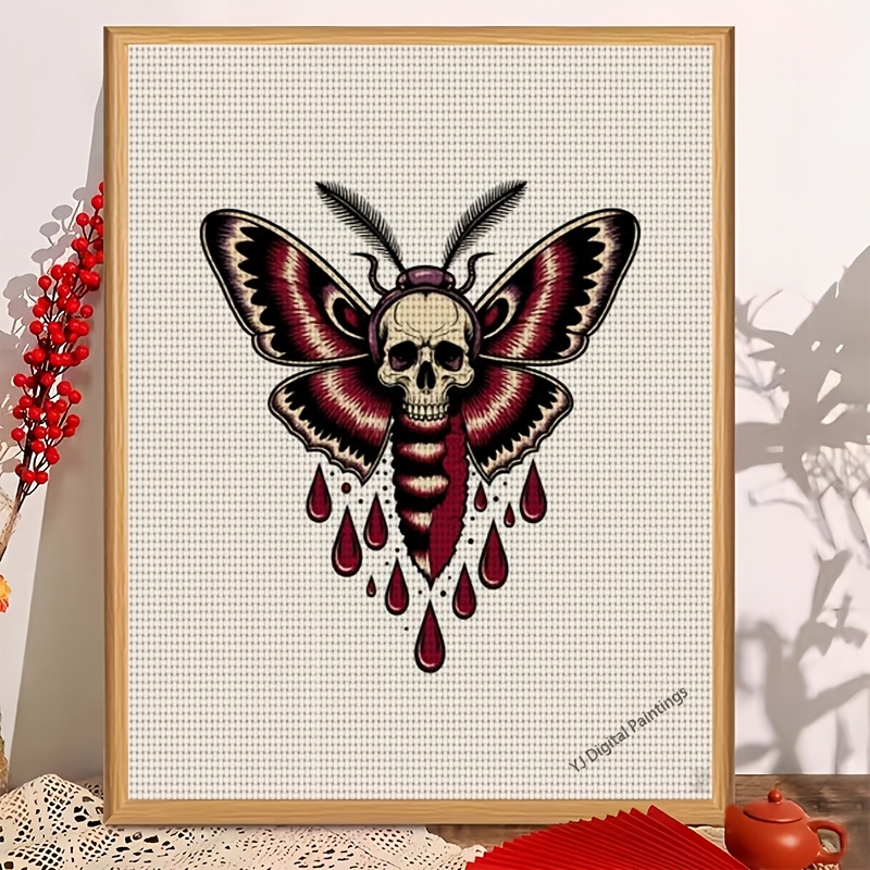TEMU 1pc Moth Cross Stitch Kit | Frameless, Ideal For Beginners, Includes Canvas, Thread, Pattern & Instructions, Decor, Gift Option, Available In 2
