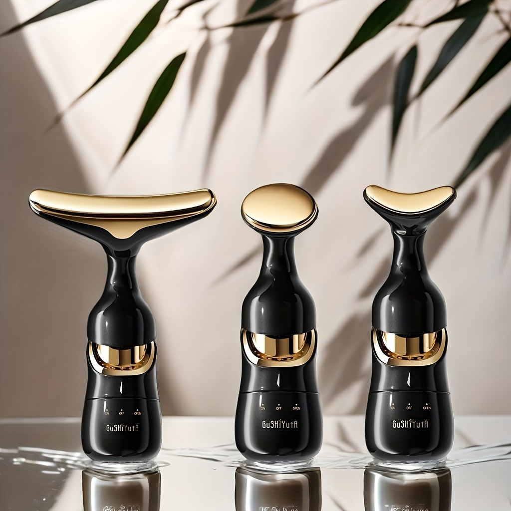 Four-dimensional facial and neck massager beauty device.