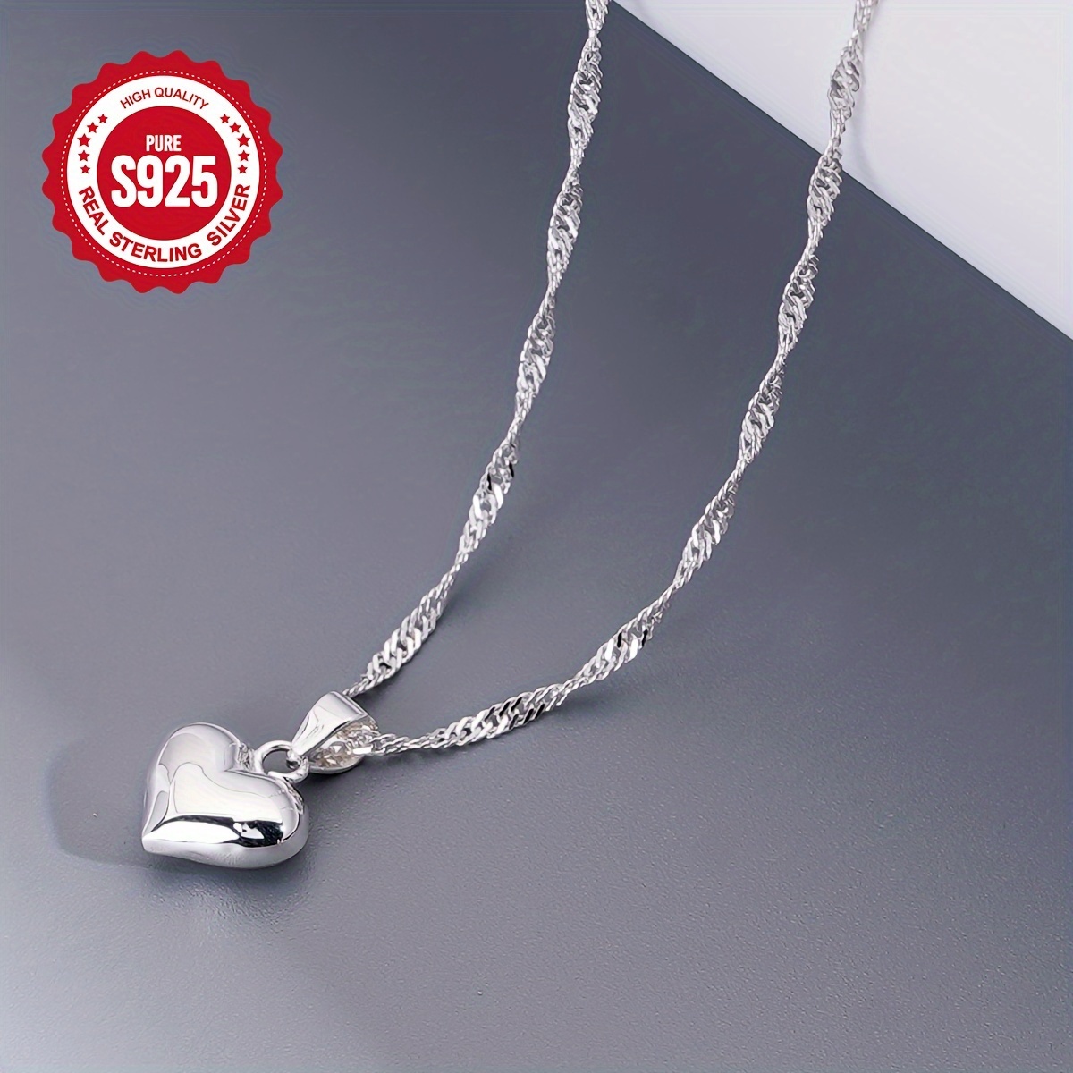 

1pc Elegant 925 Sterling Silver Heart Pendant Necklace - , 925 Silver Plated Chain, Jewelry For Everyday Wear