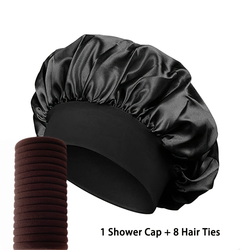 TEMU 9pcs Set: 1 Hat + 8 Hair Ties. Women's Fashion Hair Cap, Elastic Sleep Cap, Soft And Comfortable, Hair Care Cap, Suitable For Curly And Straight