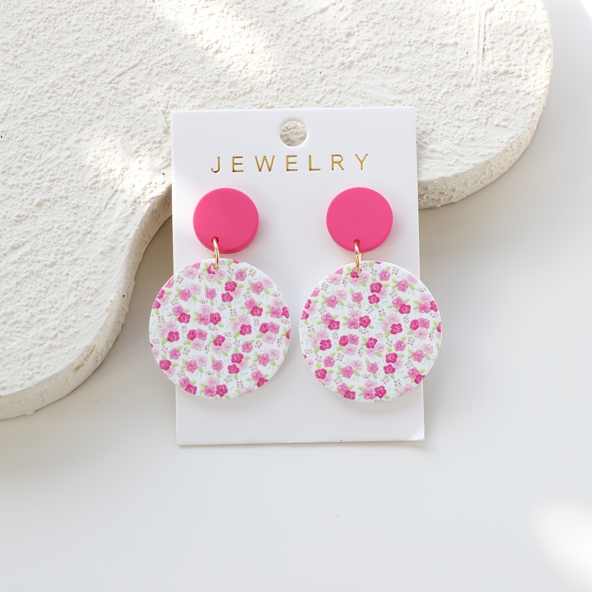 TEMU 1 Paire de Boucles d'Oreilles Clous Rondes Rouge Rose Printemps/Été pour Femme avec Imprimé Fleur de Pêcher Contrasté en Acrylique, Boucles