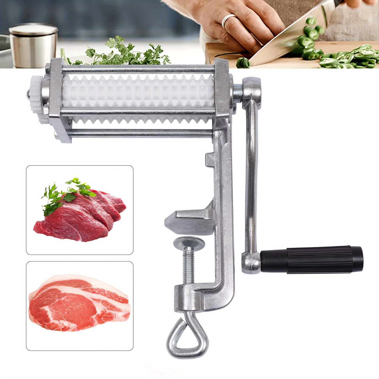 

Meat Tenderizer Hand Crank Flatten Butcher Tool Cuber Steak Machine Kitchen Tool