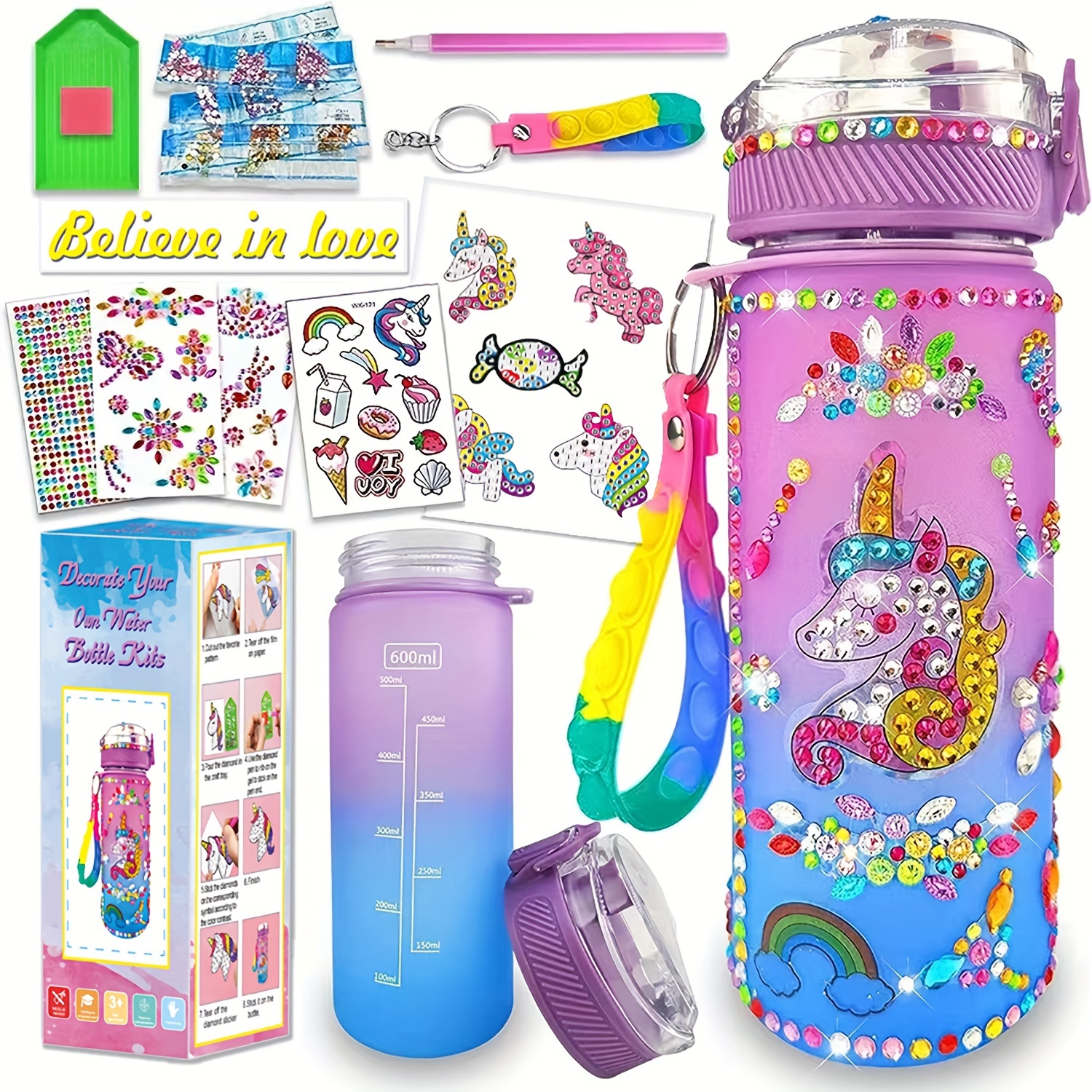 

1pc Diy Diamond Mosaic Kit - Decorate Your Own Unicorn & Mermaid Water Bottle Kits, Gem Diamond Crafts Painting Kit, Fun Arts And Crafts Gifts