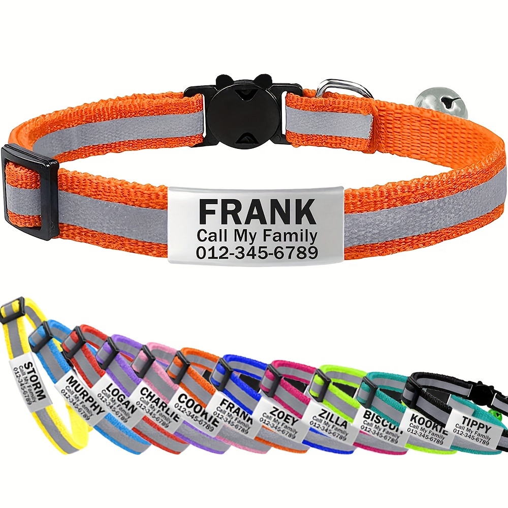 TEMU Personalized Reflective Cat Collars , Pet Collars ,