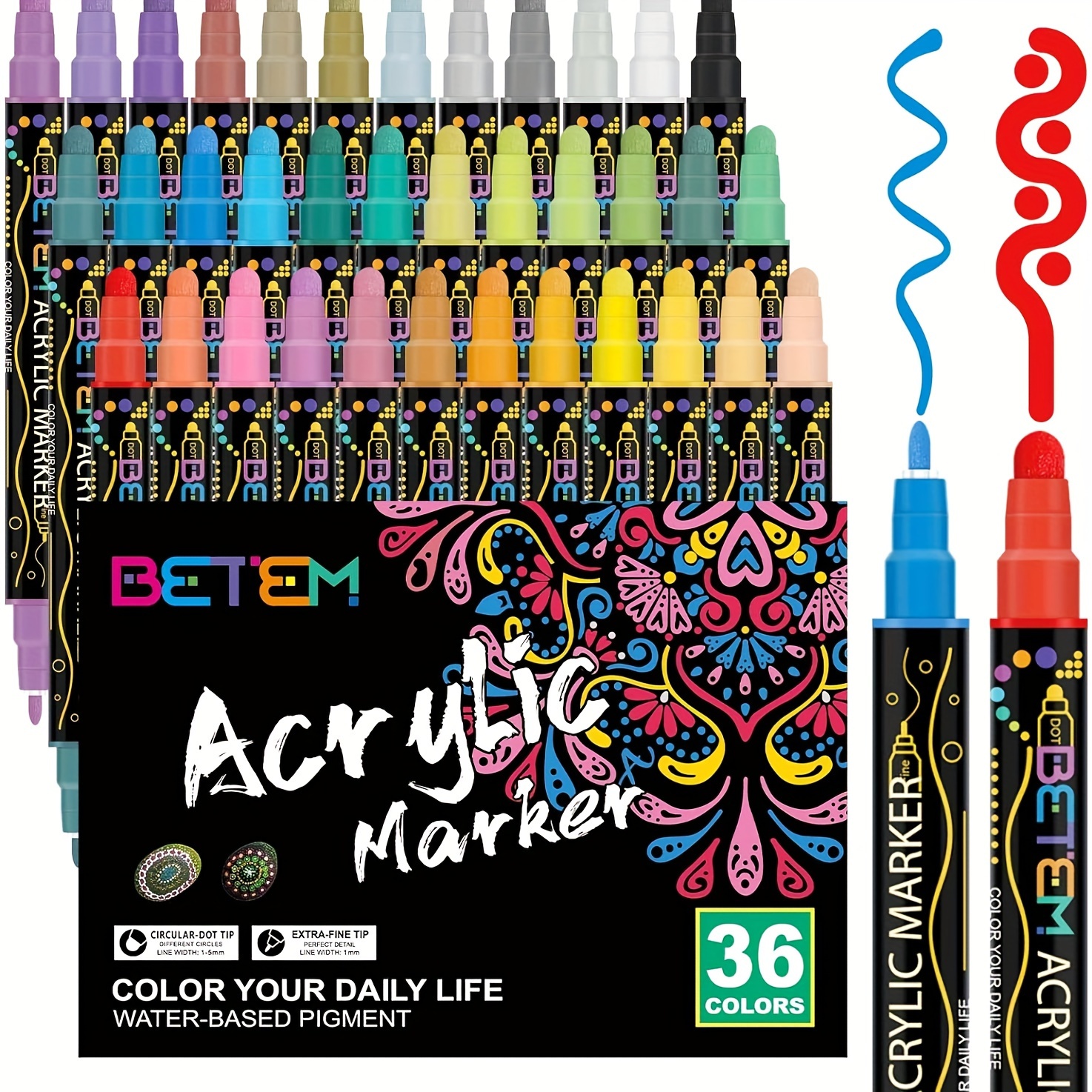 

24 36 48 60 Colors Dual Tip Acrylic Paint Pens Markers, Premium Acrylic Paint Pens For Wood, Canvas, Stone, Rock Painting, Glass, Ceramic Surfaces, Diy Crafts Making Art Supplies