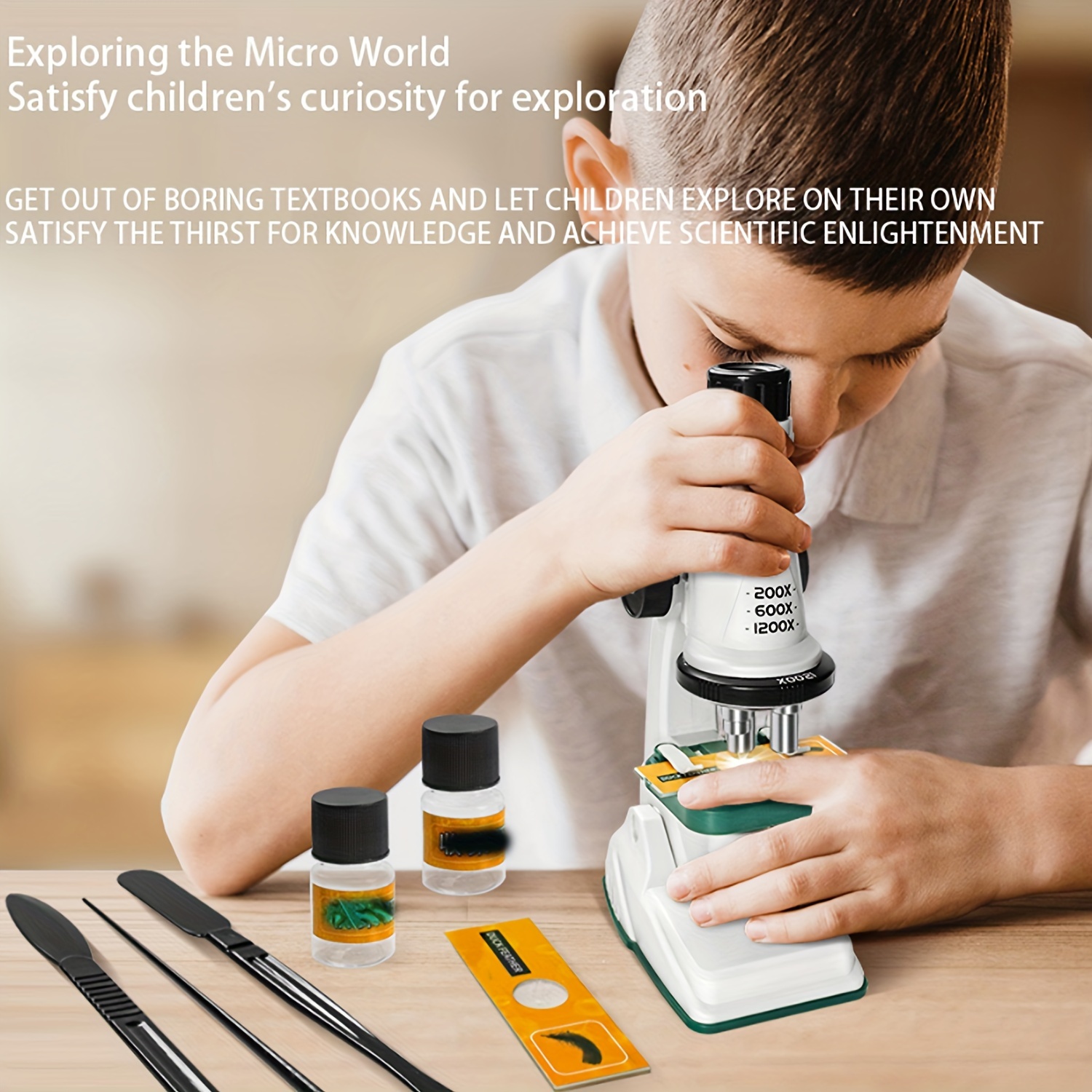 

1200x Children's Microscope, Household Professional Science Equipment, Educational Toy Experiment Set