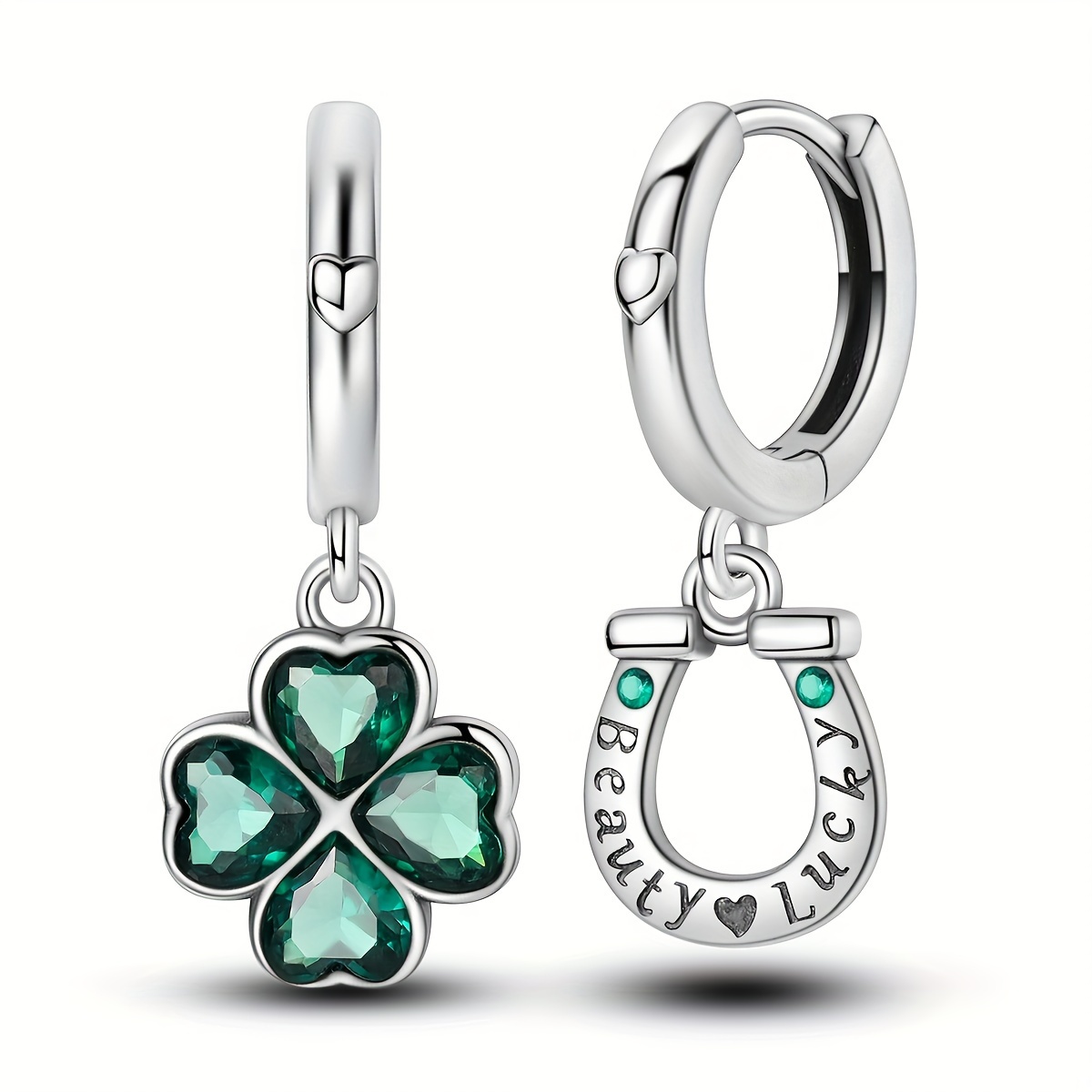 925 Silver Horseshoe Four leaf Clover Earrings