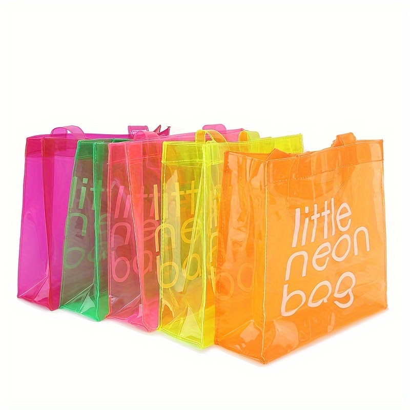 

Solid Color Letter Pattern Design Shopping Tote Bag, Transparent Jelly Carrier, Trendy Handy Storage Handbag