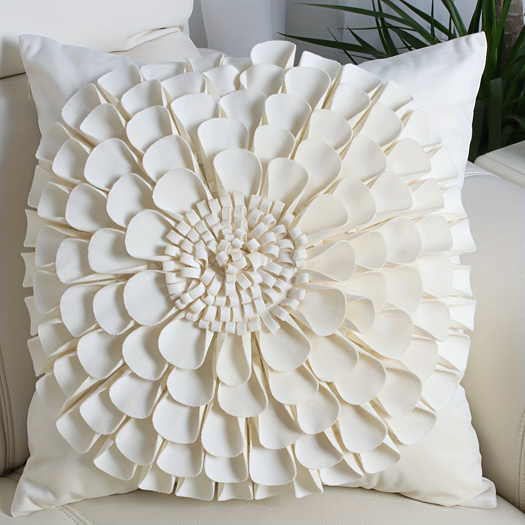 Image of Handmade 3d Sunflower Floral Velvet Decorative Pillow Covers, 45x45cm Covers For Living Room, Farmhouse Decor In Vibrant Colors - Machine Washable Polyester With Zipper Closure