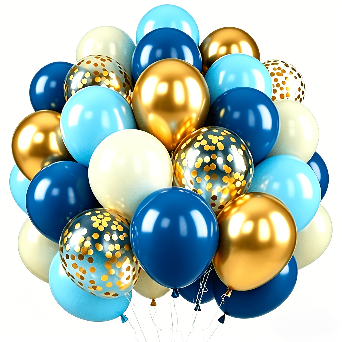 42pcs Metallic Golden, Blue, And White Latex Balloon Set, Navy Blue Party Decoration Balloons For Birthday Parties, , Graduation Season, Happy Anniversary, And Home Party Decorations