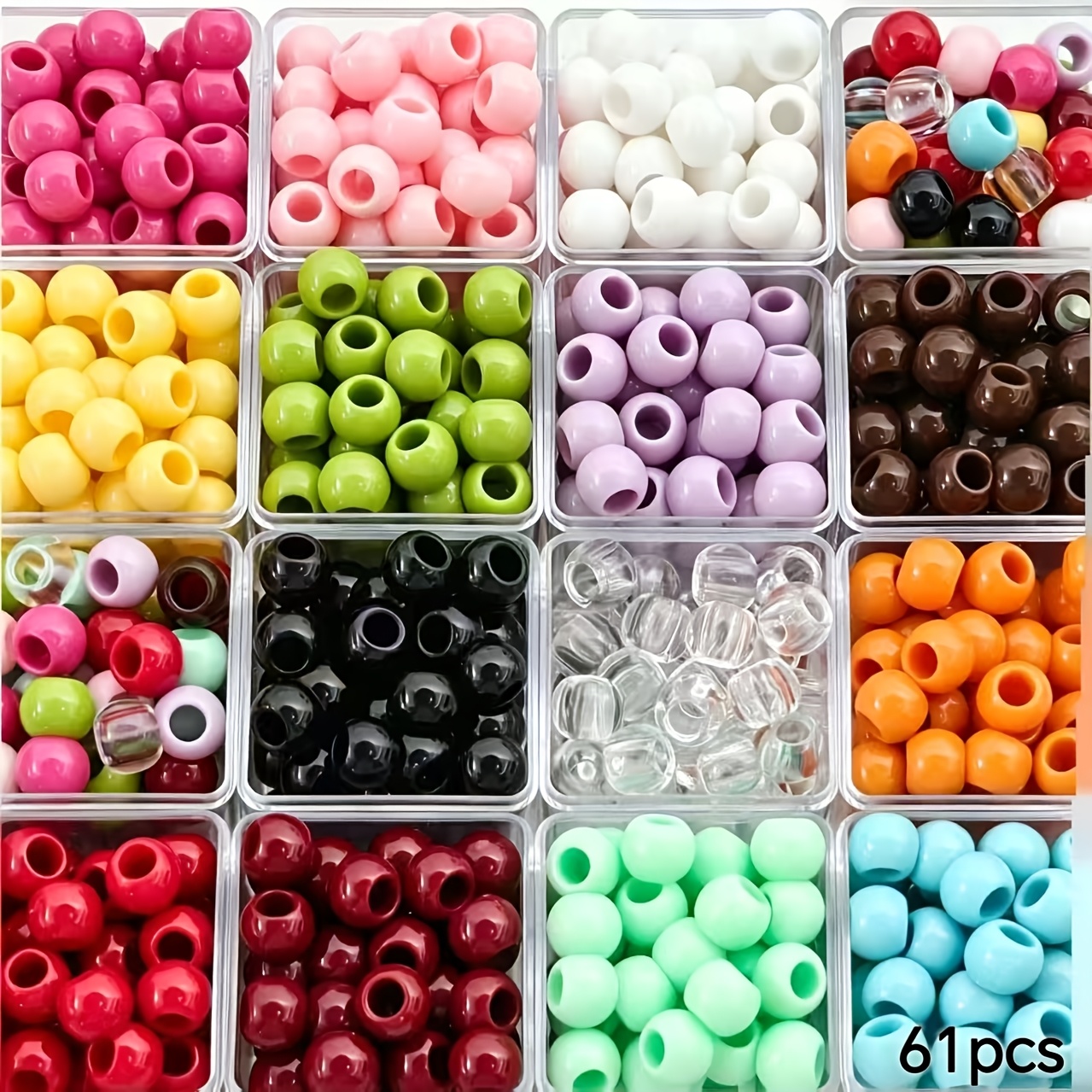 TEMU Lot de 61 perles tonneau en acrylique de 10 mm à grand trou. Perles libres pour bricolage, accessoires de décoration vestimentaire, fournitures