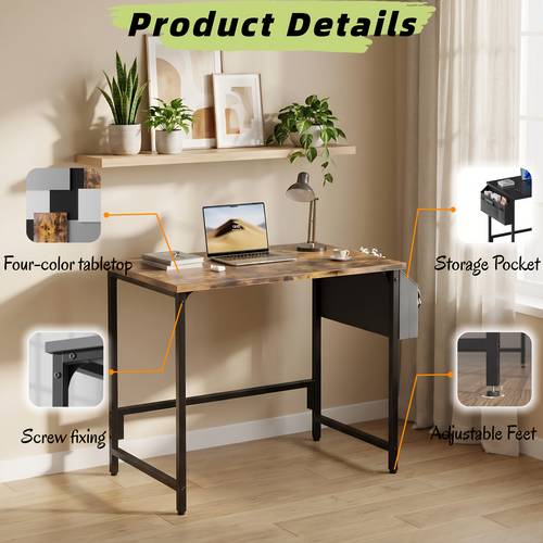 mesa de computador pequena com bolsa de armazenamento - compatível para escritório em casa, mesa de escrita e economizadora de , de trabalho autônoma com altura ajustável, , / / / - estrutura de metal e de madeira para pequenos
