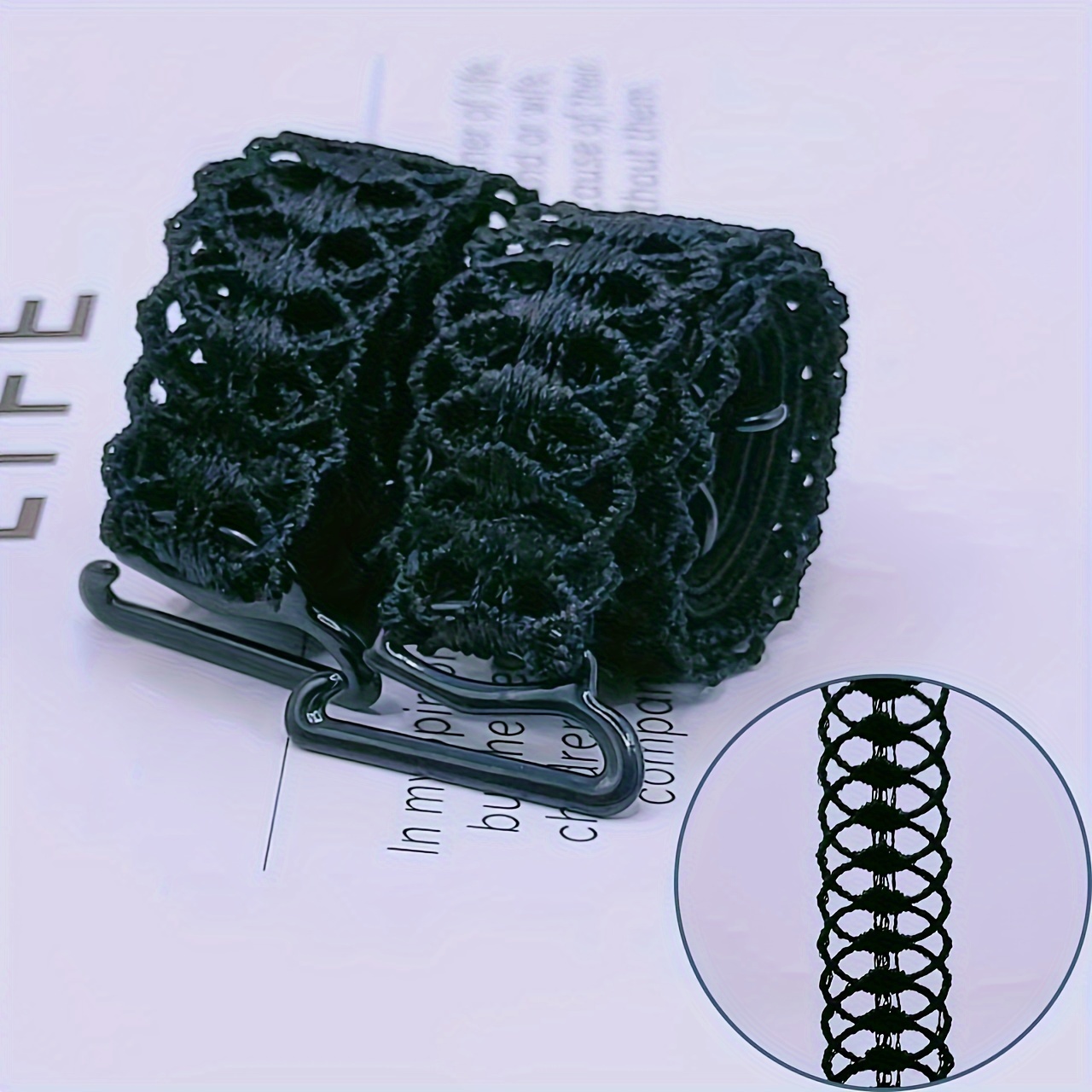 Replacement Straps For Bras Featuring Circular Embroidered Designs In Black, White, And